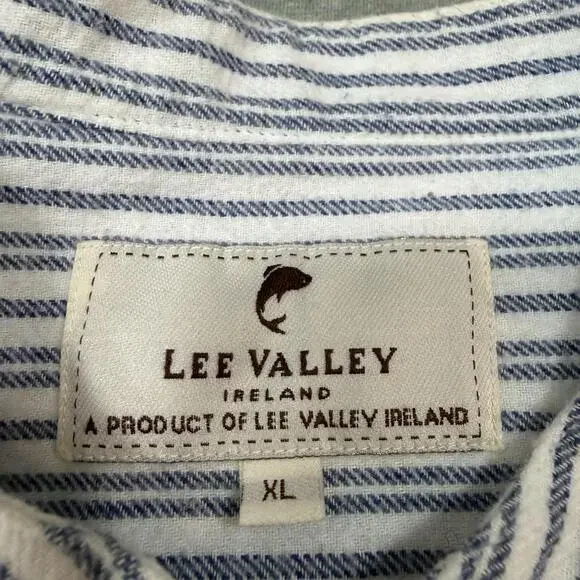 Lee Valley Ireland Grandfather Shirt Mens XL Blue Striped The Orig Flannel - Picture 2 of 6